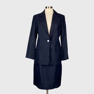 Talbots Petite Blue Linen Blend Skirt Blazer 2 Piece Suit 12P 14P